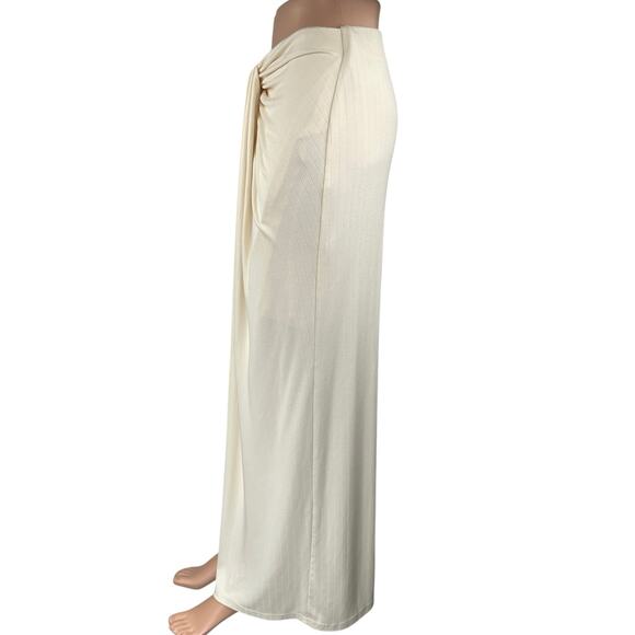 Significant Other Odelia Women's Cream White Draped Rib Knit Midi Maxi Skirt 8 - Picture 2 of 6